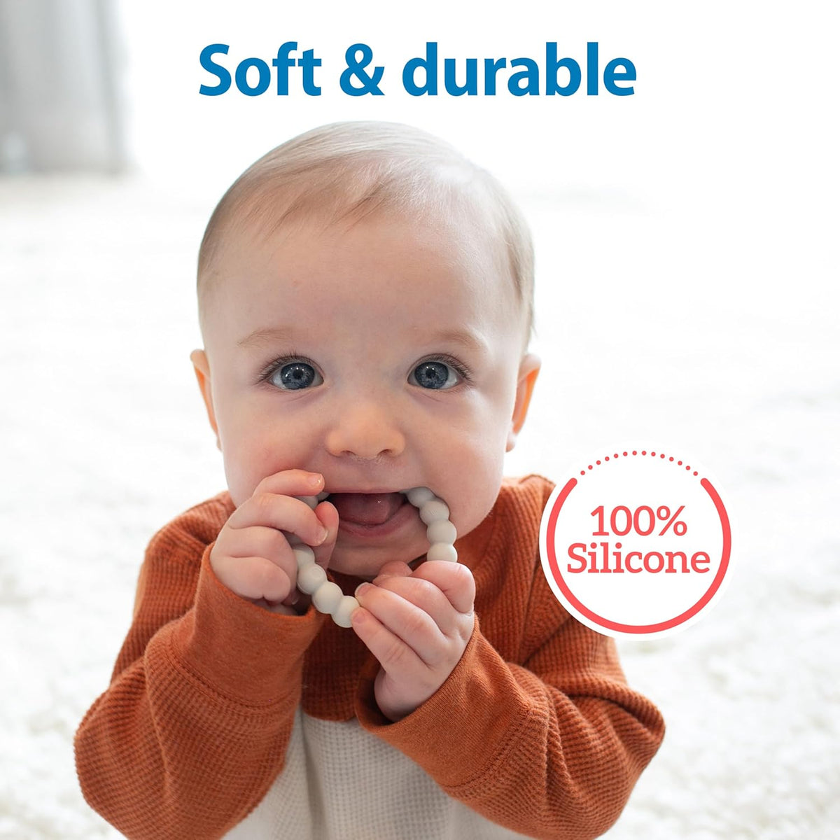 Dr. Brown's Flexees Teether Rings, 100% Silicone, Soft and Easy to Hold, 3 Pack, Pink, White, Gray, BPA Free, 3m+ - Kidsy
