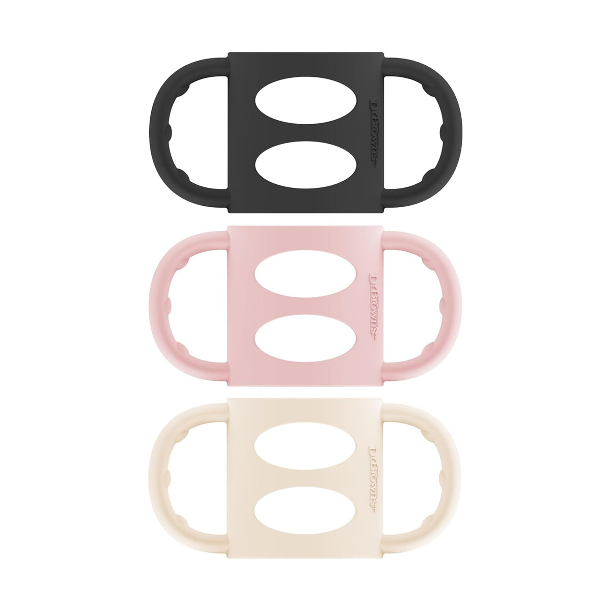 Dr. Brown's Narrow Baby Bottle Handles, 100% Silicone, Easy Grip 3 - Pack, 4m+(Black/Ecru/Pink) - Kidsy