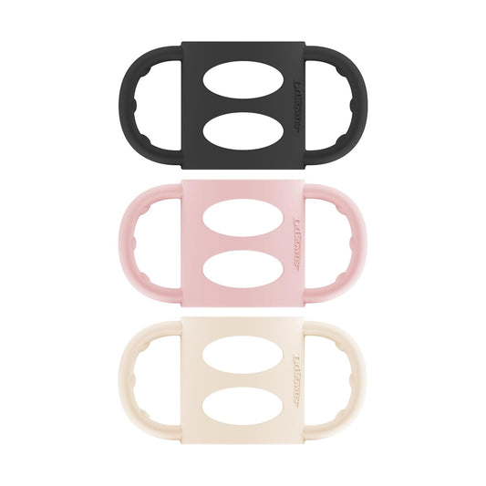 Dr. Brown's Narrow Baby Bottle Handles, 100% Silicone, Easy Grip 3 - Pack, 4m+(Black/Ecru/Pink) - Kidsy