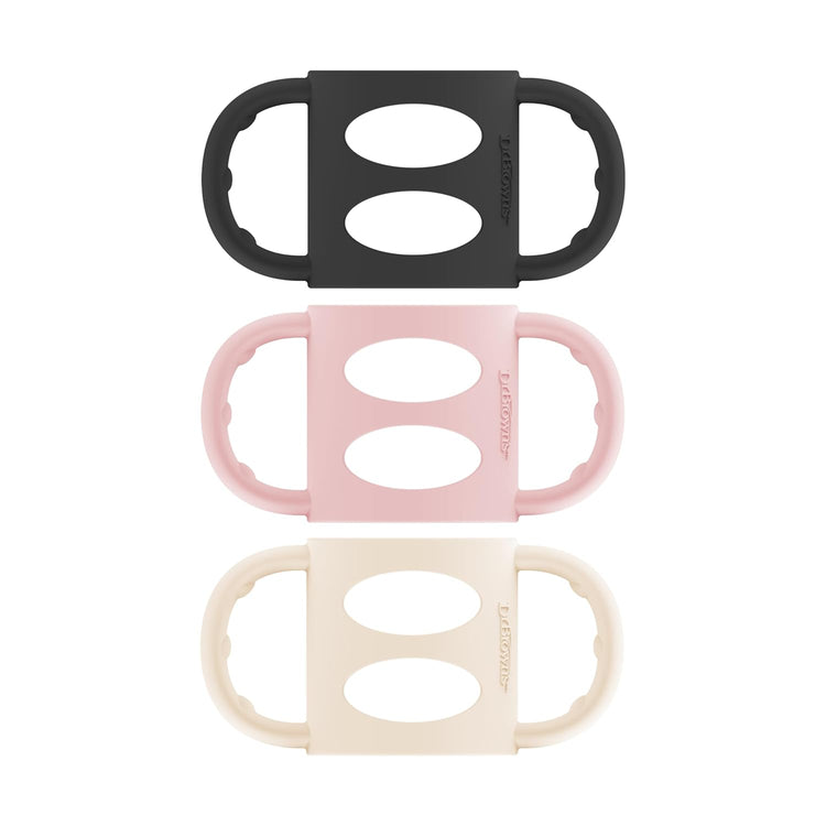 Dr. Brown's Narrow Baby Bottle Handles, 100% Silicone, Easy Grip 3 - Pack, 4m+(Black/Ecru/Pink) - Kidsy