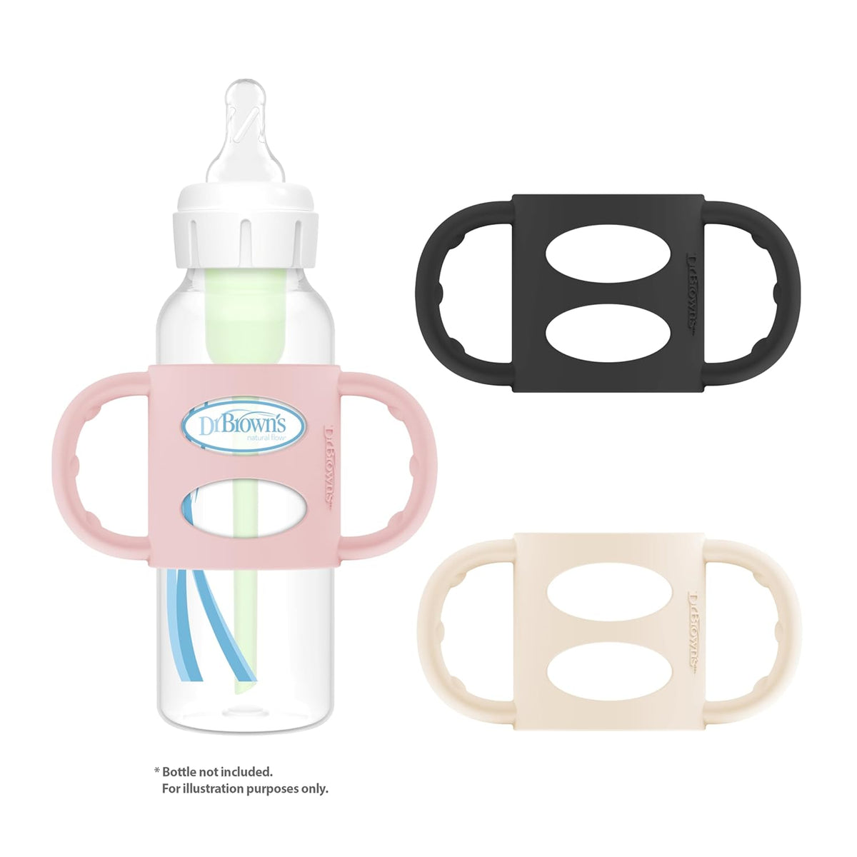 Dr. Brown's Narrow Baby Bottle Handles, 100% Silicone, Easy Grip 3 - Pack, 4m+(Black/Ecru/Pink) - Kidsy