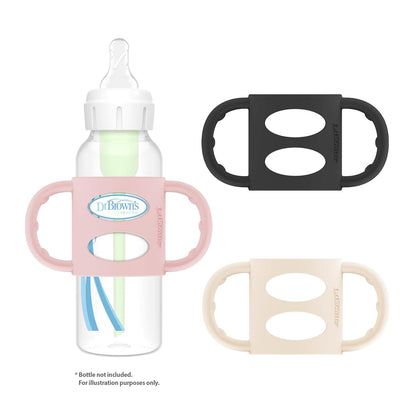 Dr. Brown's Narrow Baby Bottle Handles, 100% Silicone, Easy Grip 3 - Pack, 4m+(Black/Ecru/Pink) - Kidsy