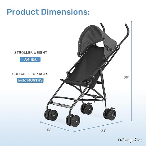 Dream On Me Aero Lightweight Umbrella Stroller (Black) - Kidsy