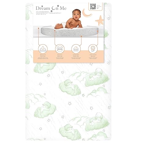Dream On Me Aster 3" Fiber Mini Crib Mattress (Green Vinyl) - Kidsy