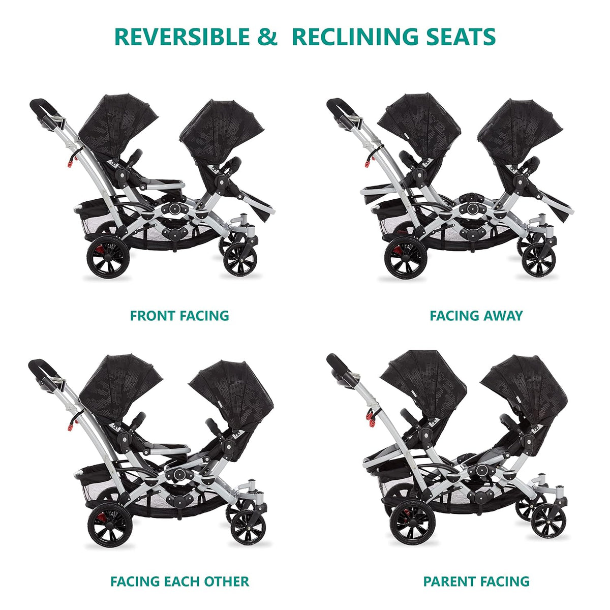 Dream on Me Baby Track Tandem Stroller - Face to Face Edition (Black & White) - Kidsy