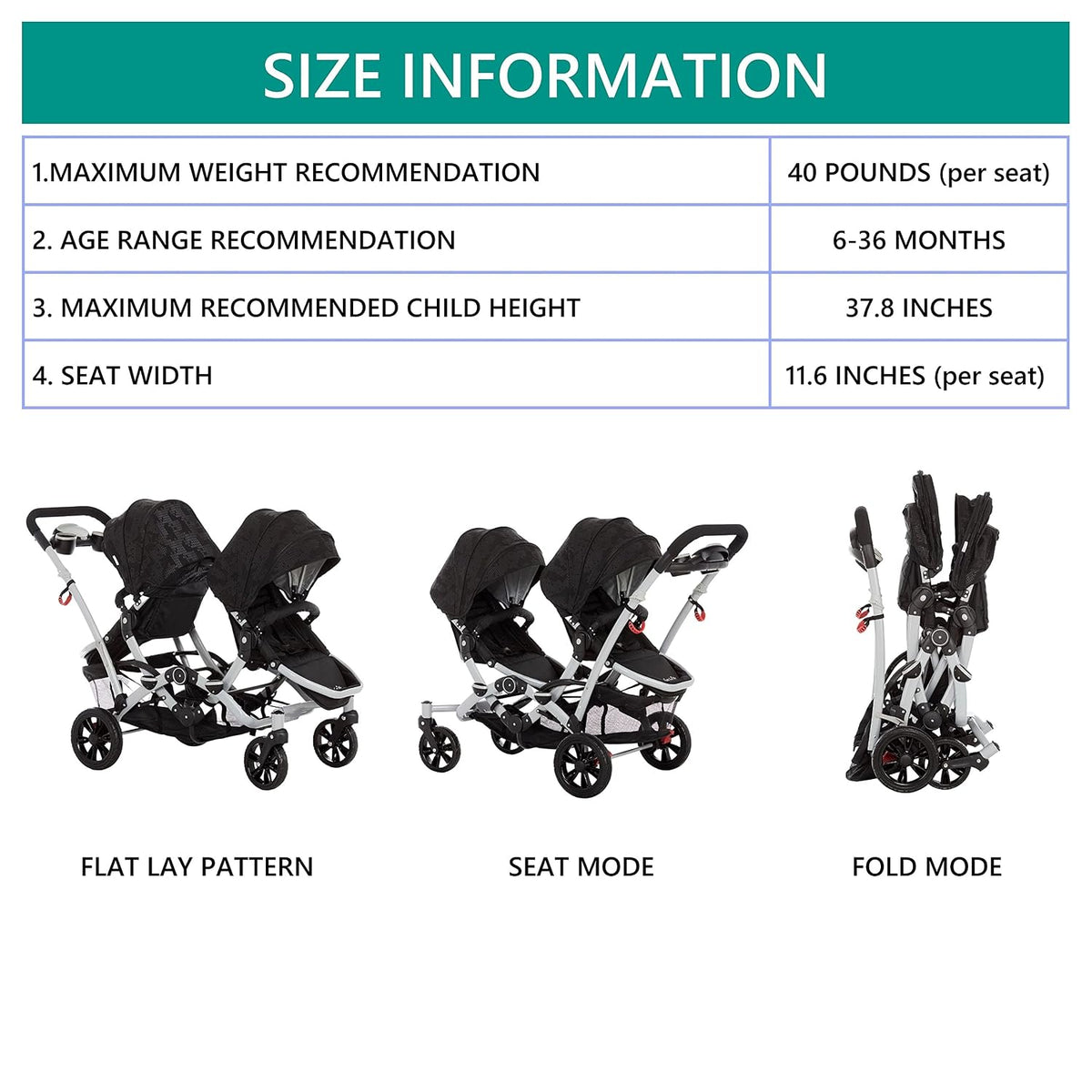 Dream on Me Baby Track Tandem Stroller - Face to Face Edition (Black & White) - Kidsy