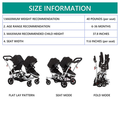 Dream on Me Baby Track Tandem Stroller - Face to Face Edition (Black & White) - Kidsy