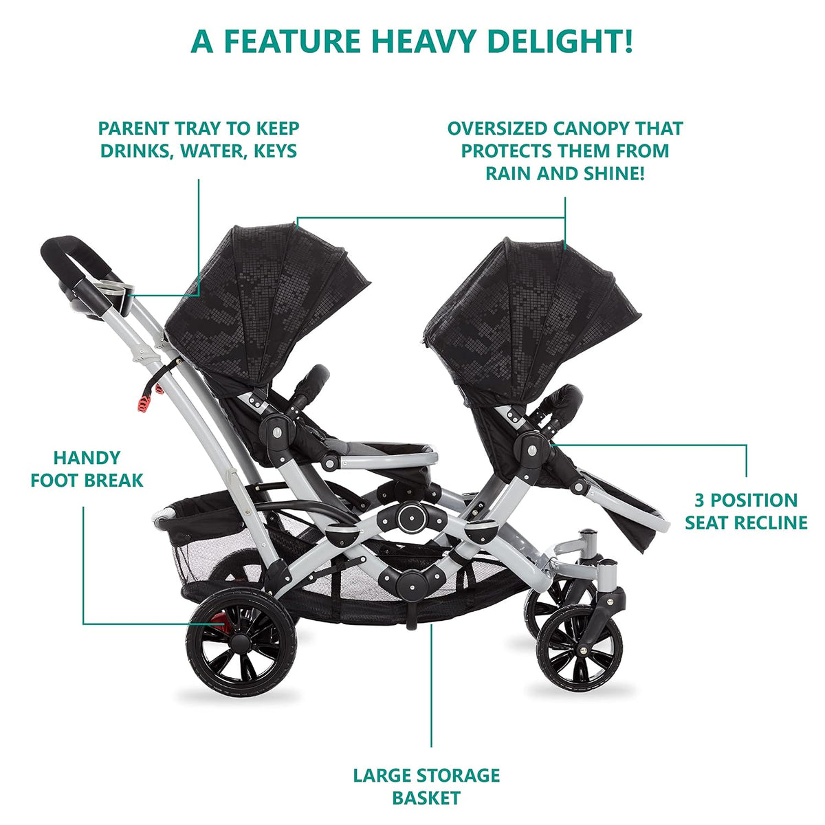 Dream on Me Baby Track Tandem Stroller - Face to Face Edition (Black & White) - Kidsy