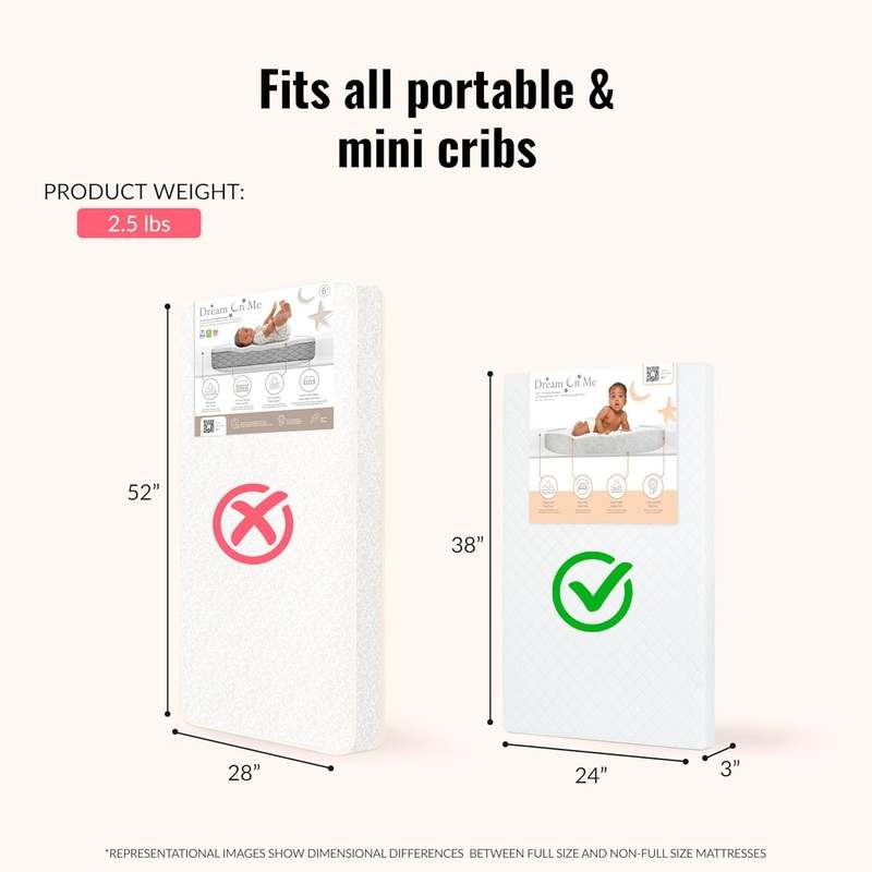 Dream On Me Holly 3" Mini Crib Mattress (White) - Kidsy