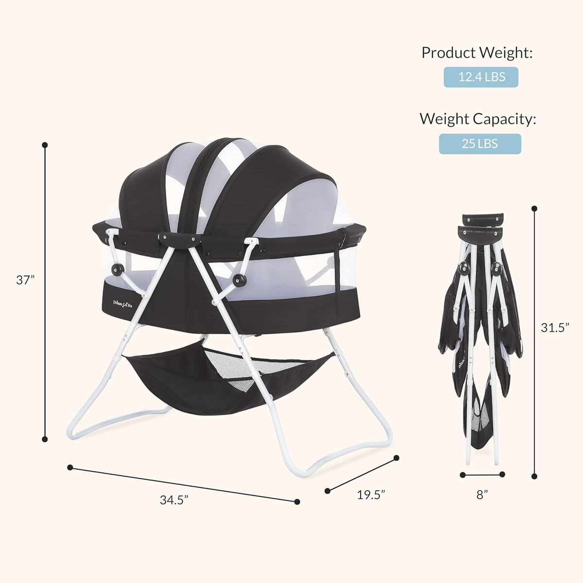 Dream On Me Karley Bassinet, Award Winner Lightweight Travel Baby Bassinet, Foldable Bedside Sleeper (Black) - Kidsy
