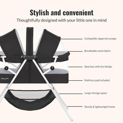Dream On Me Karley Bassinet, Award Winner Lightweight Travel Baby Bassinet, Foldable Bedside Sleeper (Black) - Kidsy