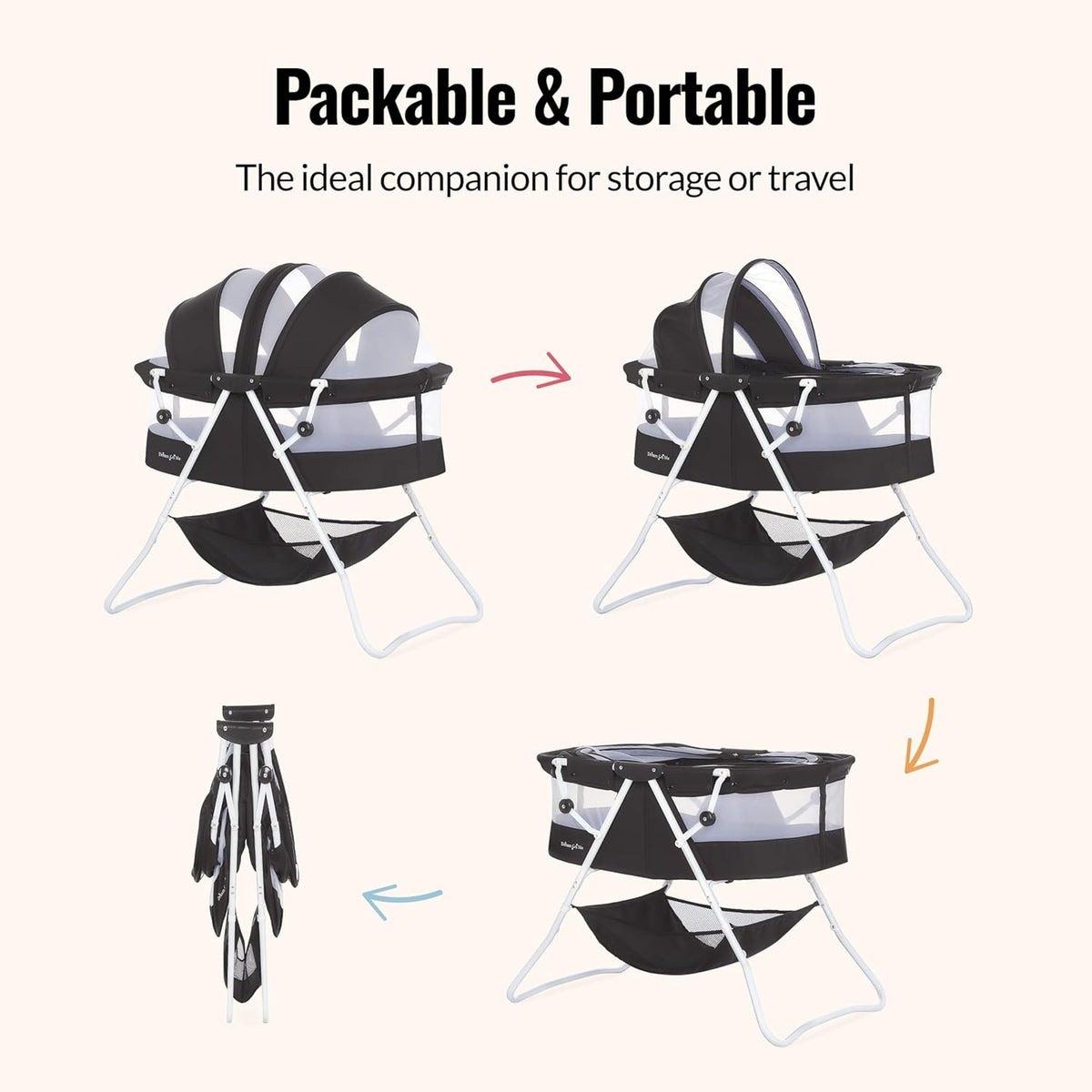 Dream On Me Karley Bassinet, Award Winner Lightweight Travel Baby Bassinet, Foldable Bedside Sleeper (Black) - Kidsy