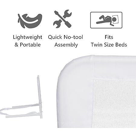 Dream On Me Lightweight Bed Rail with Mesh Fabric (White) - Kidsy