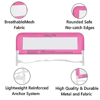 Dream On Me Lightweight Mesh Security Adjustable Bed Rail (Blush Pink) - Kidsy