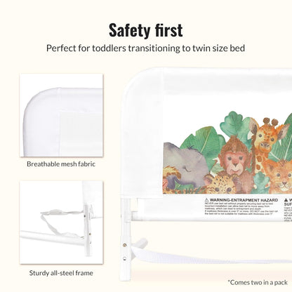 Dream On Me Lightweight Mesh Security Adjustable Bed Rail Double Pack (Jungle Print) - Kidsy