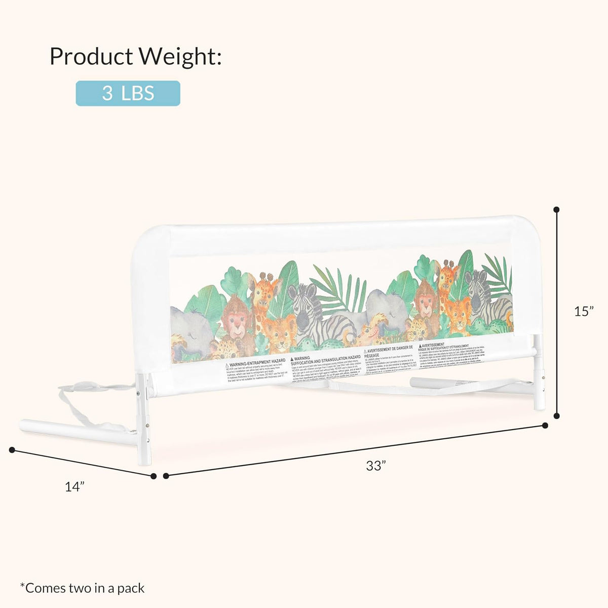 Dream On Me Lightweight Mesh Security Adjustable Bed Rail Double Pack (Jungle Print) - Kidsy