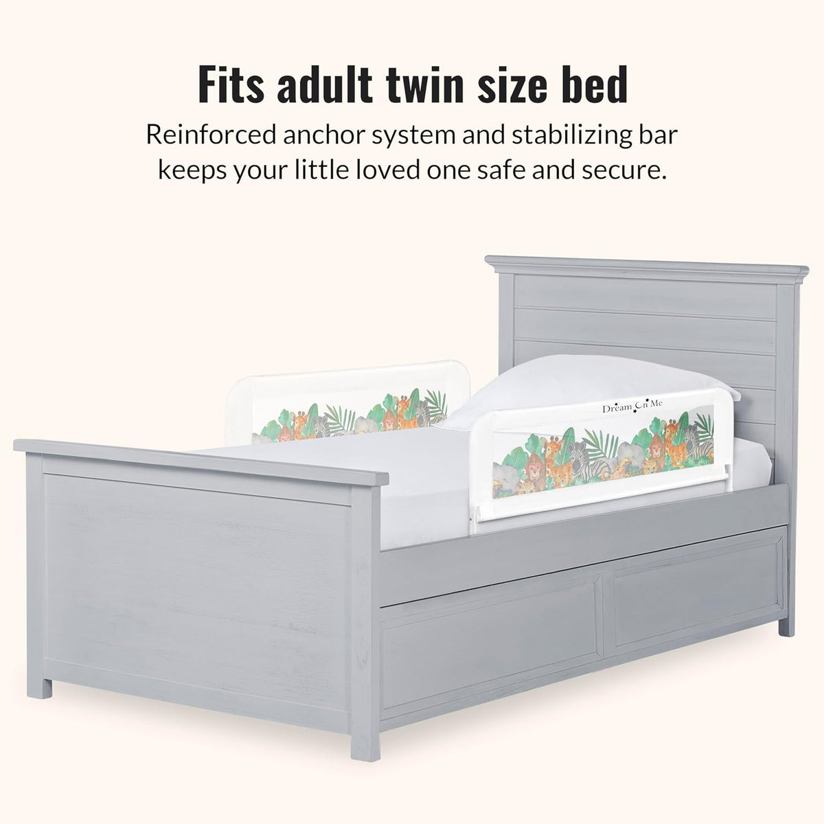 Dream On Me Lightweight Mesh Security Adjustable Bed Rail Double Pack (Jungle Print) - Kidsy