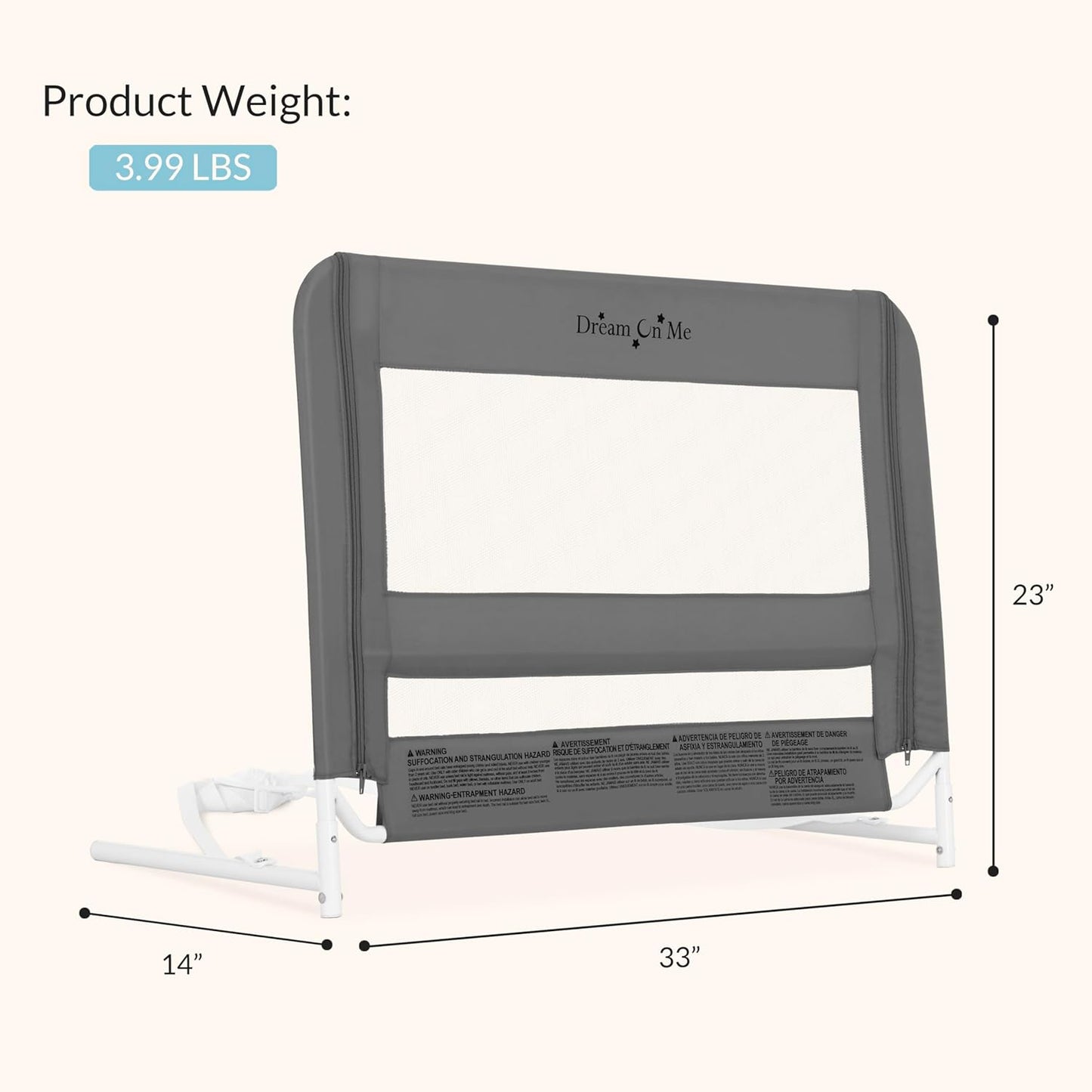 Dream on Me Lightweight Mesh Security Adjustable Bed Rail (Gray) - Kidsy