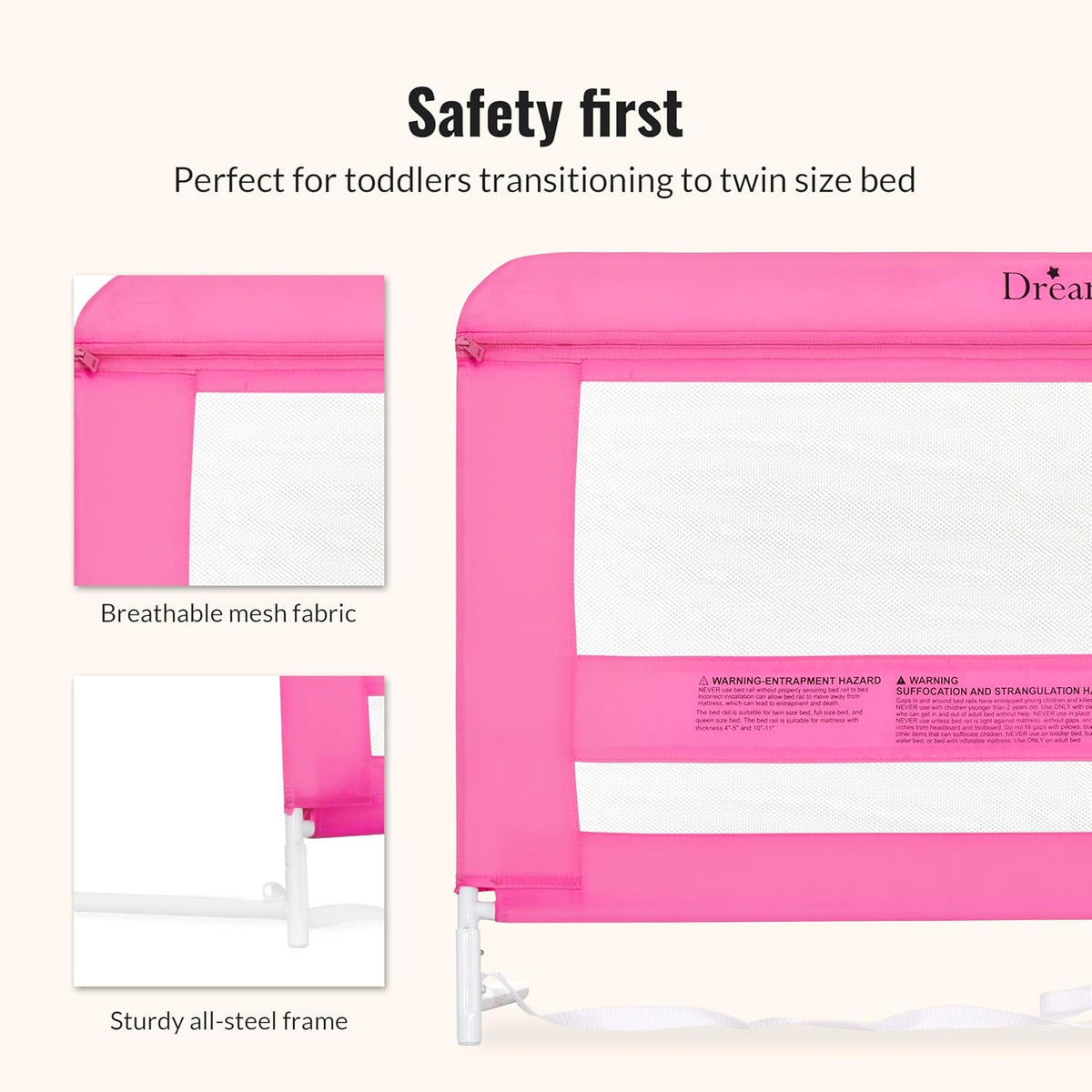 Dream on Me Lilibet Twin/Full/Queen Mesh Safety Bed Rail Single Pack 23*40 - Kidsy
