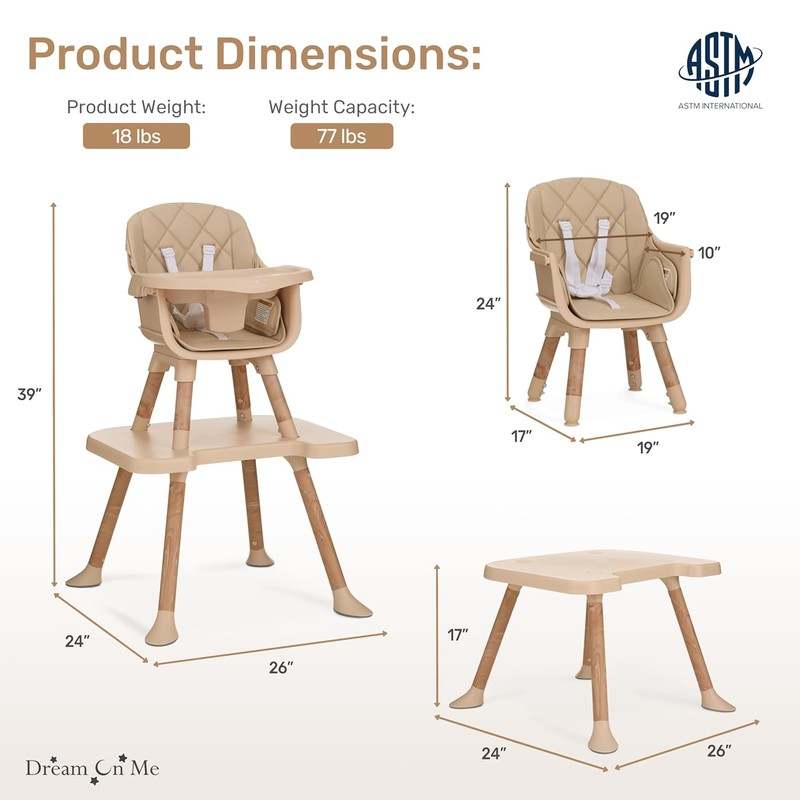 Dream On Me Luna 4 - in - 1 Convertible Baby High Chair (Beige) - Kidsy