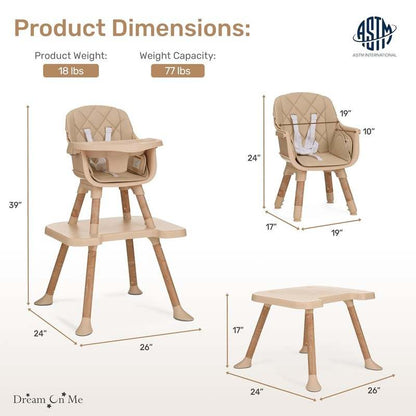 Dream On Me Luna 4 - in - 1 Convertible Baby High Chair (Beige) - Kidsy