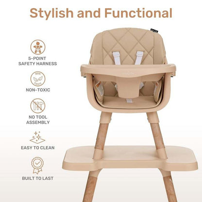 Dream On Me Luna 4 - in - 1 Convertible Baby High Chair (Beige) - Kidsy