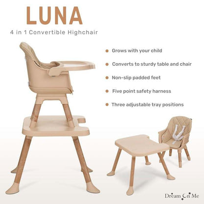 Dream On Me Luna 4 - in - 1 Convertible Baby High Chair (Beige) - Kidsy