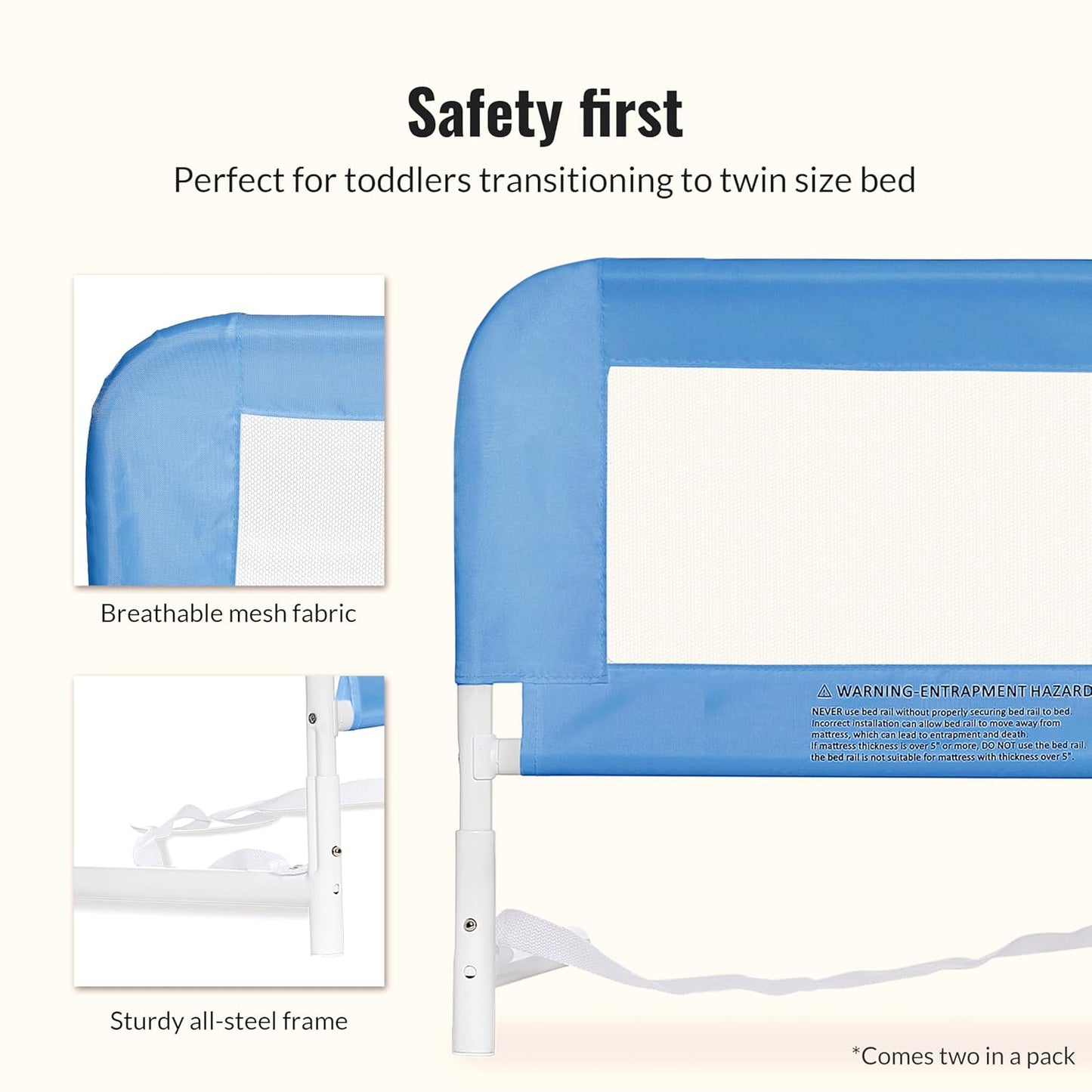 Dream On Me Mesh Adjustable Bed Rail - 2 Pack (Blue) - Kidsy
