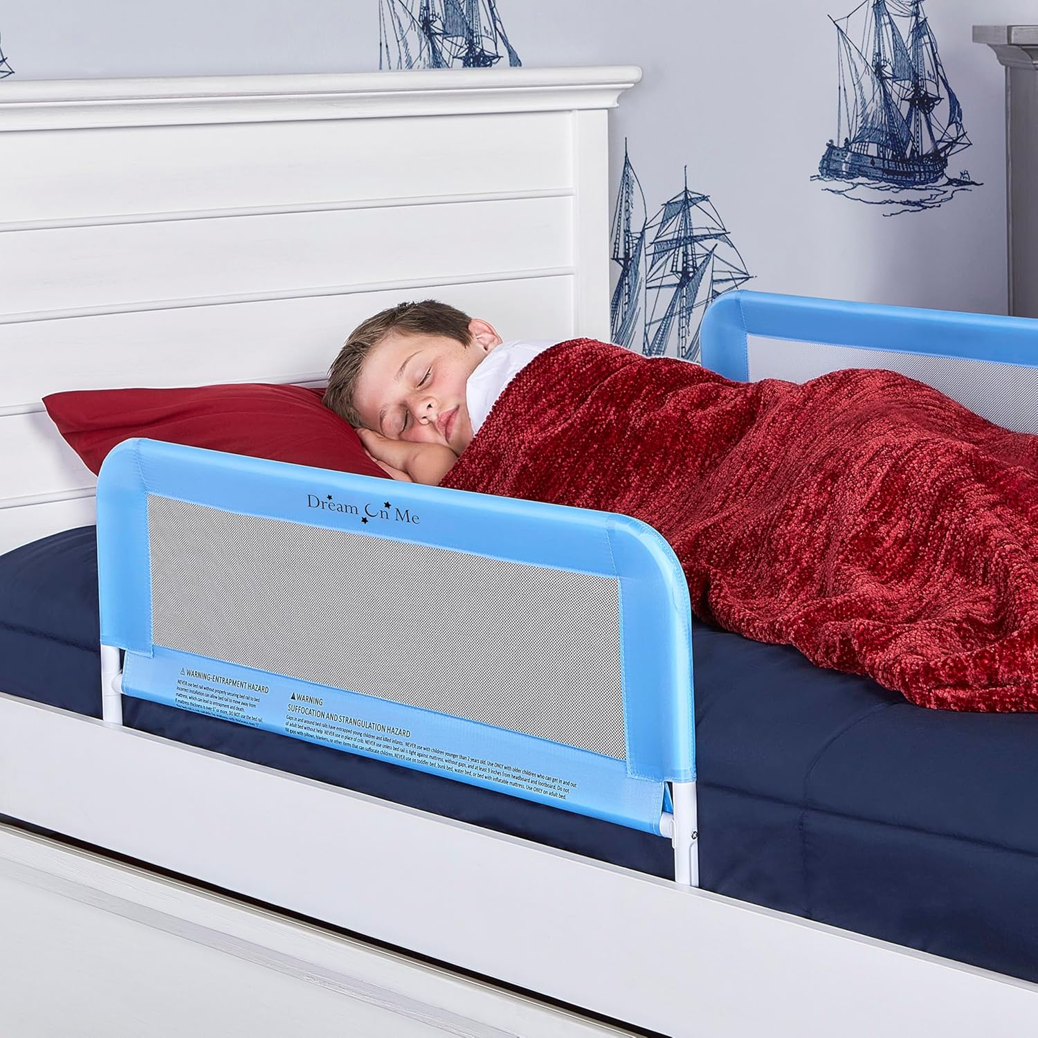 Dream On Me Mesh Adjustable Bed Rail - 2 Pack (Blue) - Kidsy