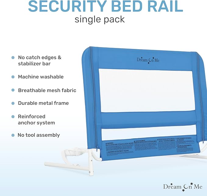 Dream On Me Mesh Security Adjustable Toddler Bed Rail (Blue) - Kidsy