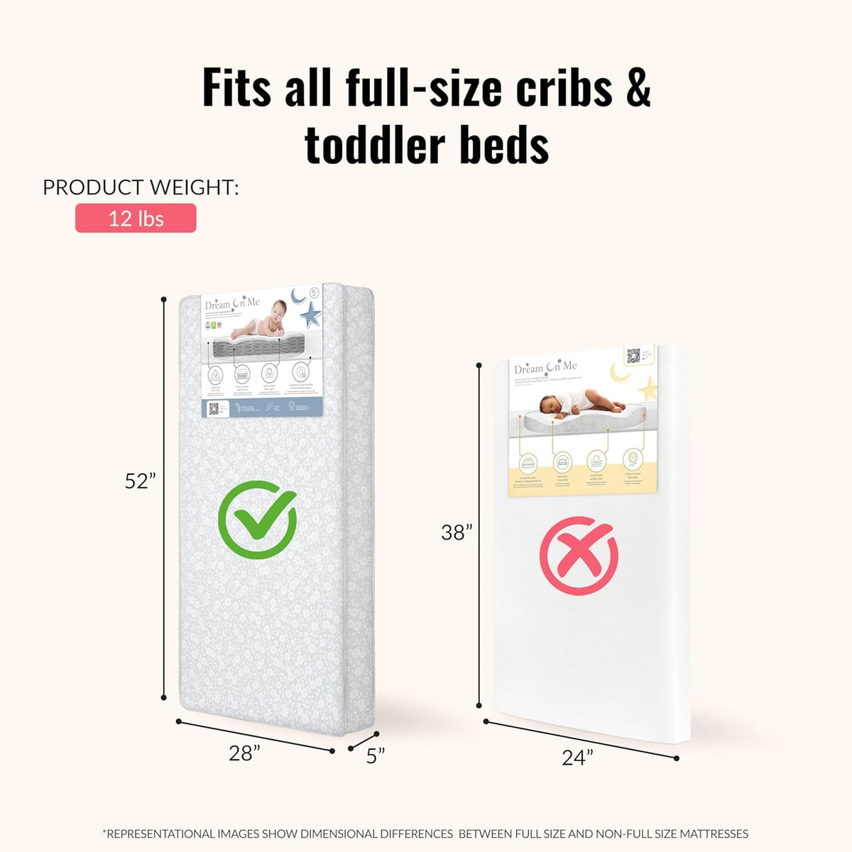 Dream On Me Nap Nest Crib and Toddler Mattress, Dual - Sided (Daisy Dreams, 52"L x 28"W x 5"Th) - Kidsy