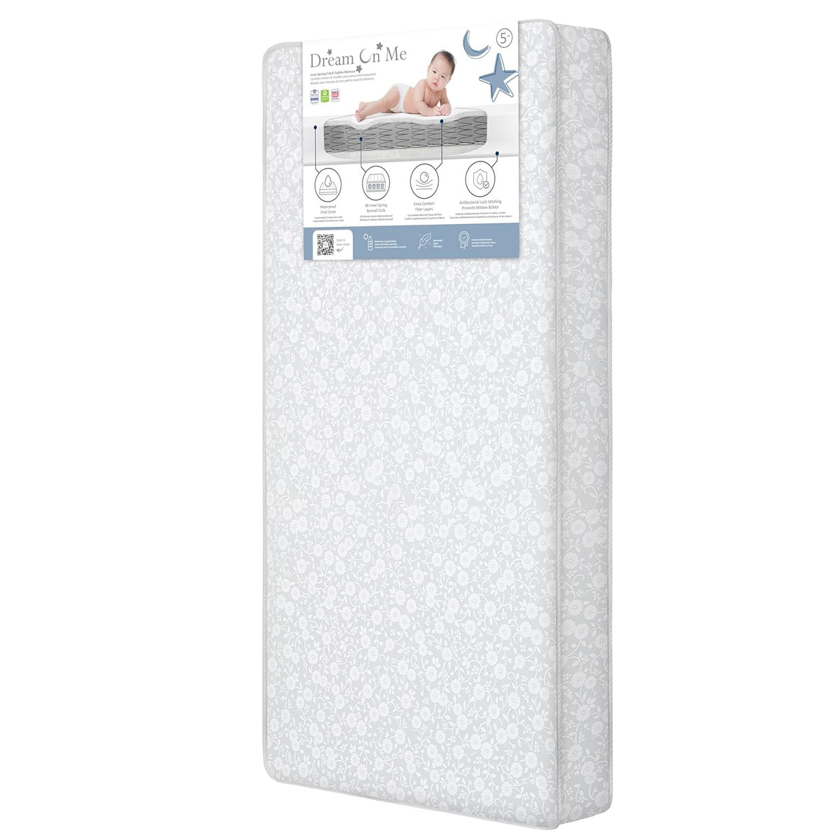 Dream On Me Nap Nest Crib and Toddler Mattress, Dual - Sided (Daisy Dreams, 52"L x 28"W x 5"Th) - Kidsy