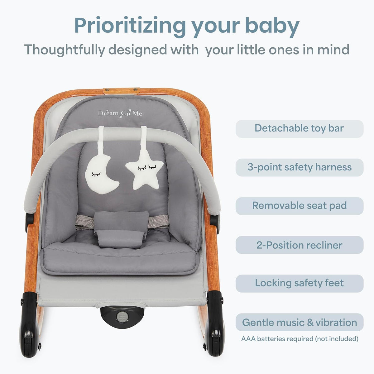 Dream On Me Rock On Me 2-in-1 Baby Rocker & Stationary Seat (Grey) - Kidsy