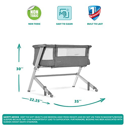 Dream On Me Skylar Bassinet and Bedside Sleeper (Grey) - Kidsy
