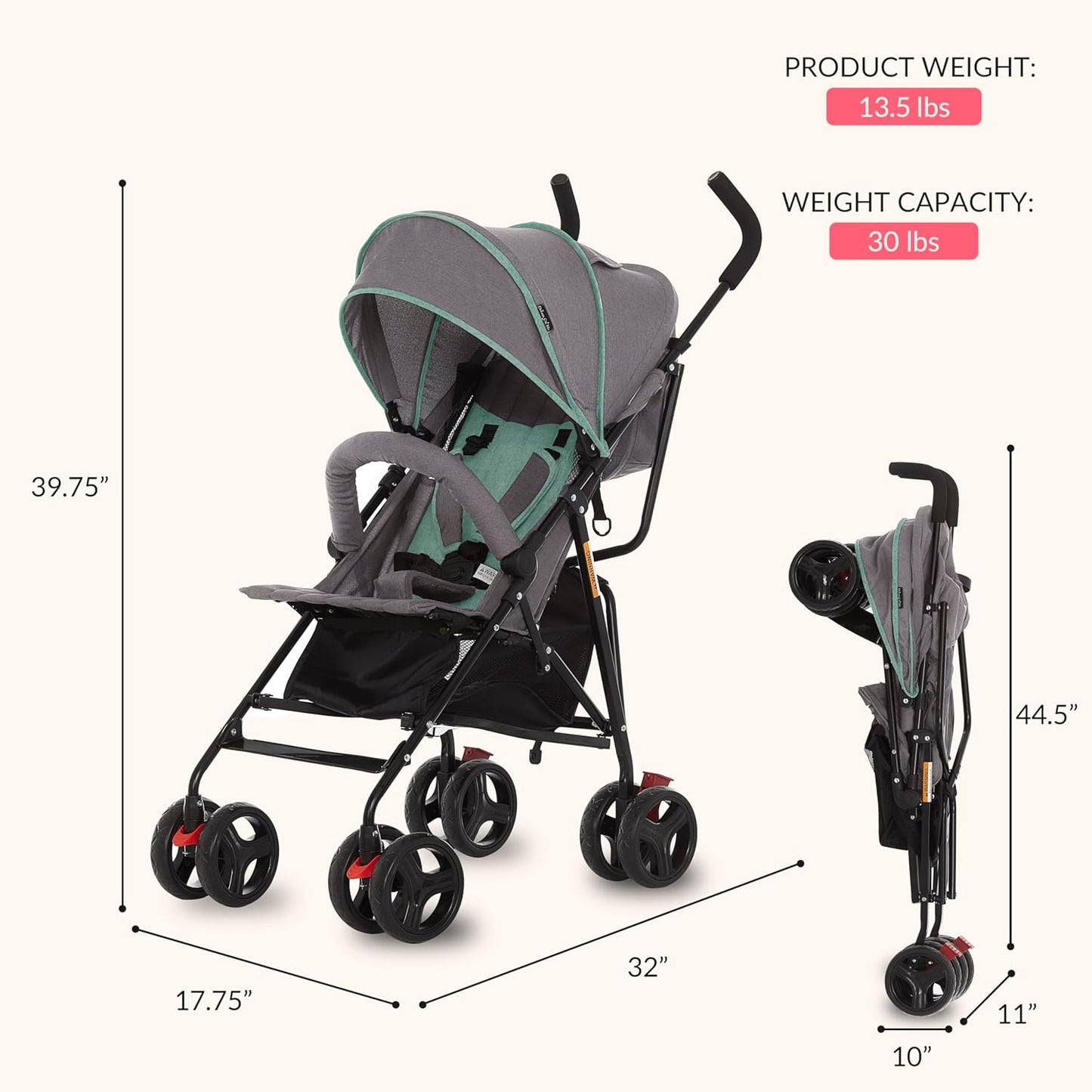 Dream On Me Vista Moonwalk Baby Stroller (Mint) - Kidsy