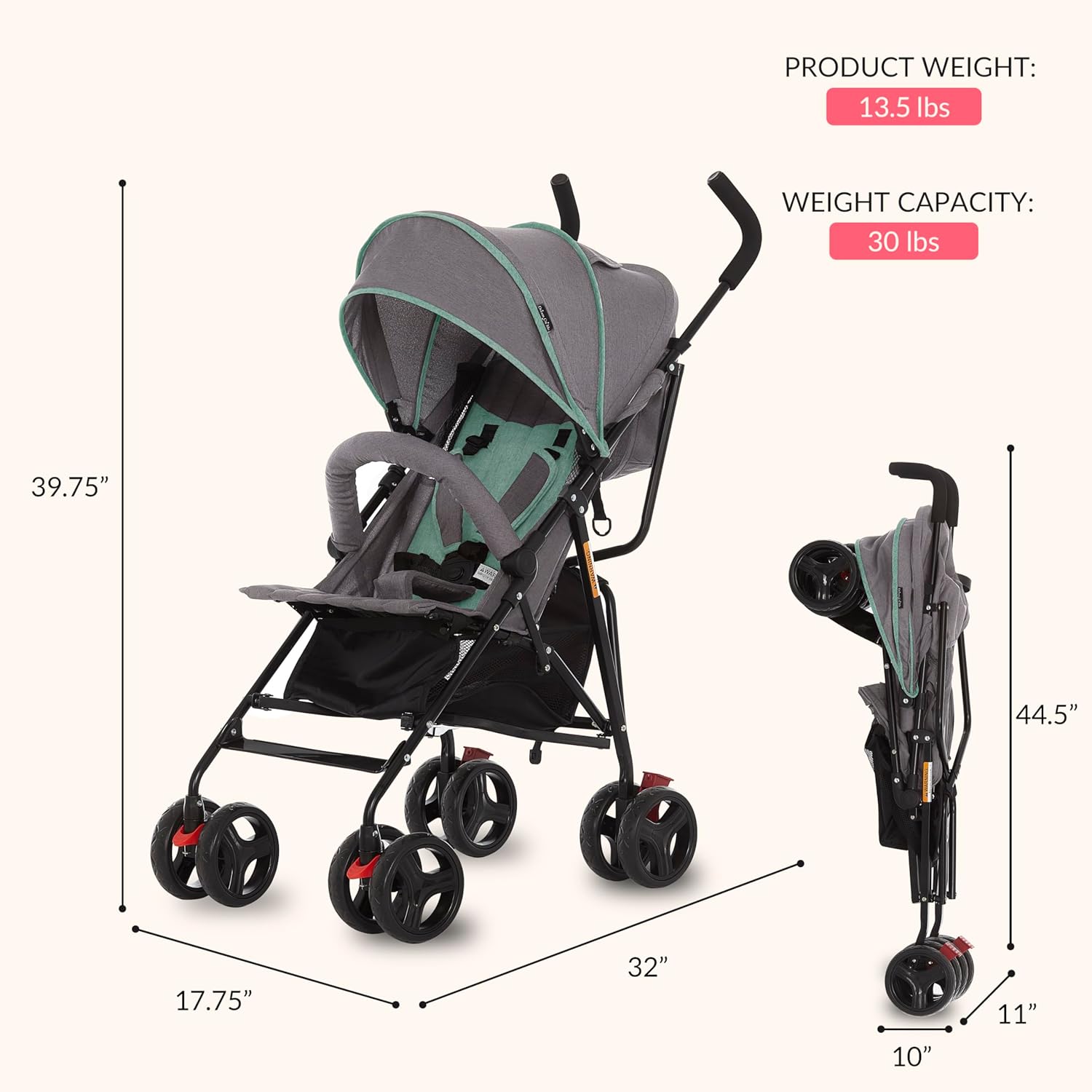 Dream On Me Vista Moonwalk Baby Stroller (Mint) - Kidsy