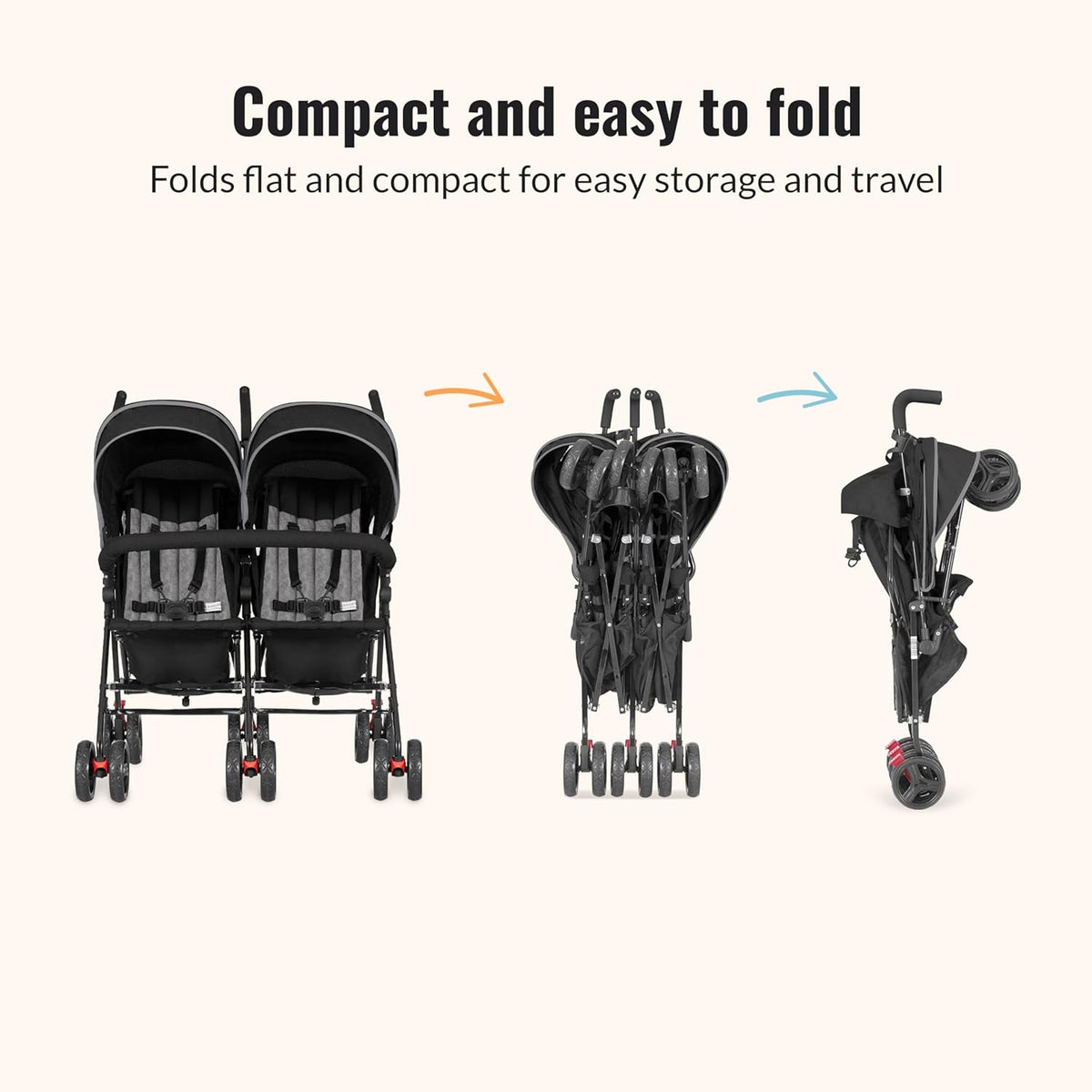 Dream On Me Volgo Twin Umbrella Stroller (Black) - Kidsy