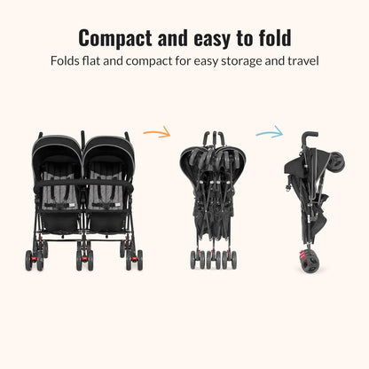 Dream On Me Volgo Twin Umbrella Stroller (Black) - Kidsy
