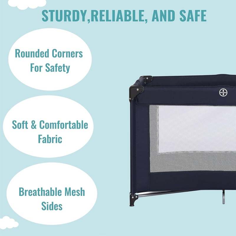 Dream on Me Zazzy Portable Play Yard with Bassinet (Navy) - Kidsy