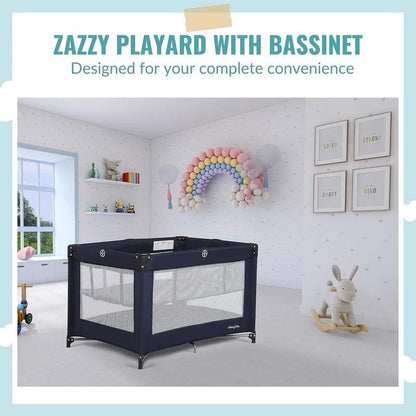 Dream on Me Zazzy Portable Play Yard with Bassinet (Navy) - Kidsy