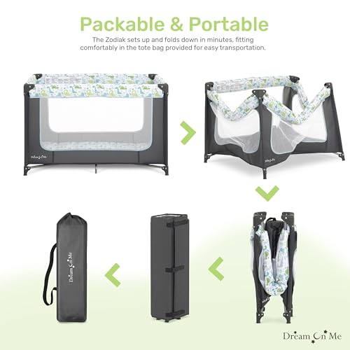Dream on Me Zodiak Portable Play Yard (Grey/Green) - Kidsy
