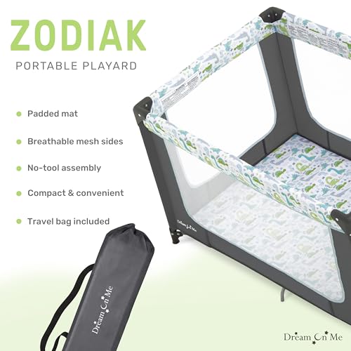 Dream on Me Zodiak Portable Play Yard (Grey/Green) - Kidsy