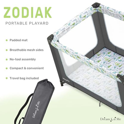 Dream on Me Zodiak Portable Play Yard (Grey/Green) - Kidsy