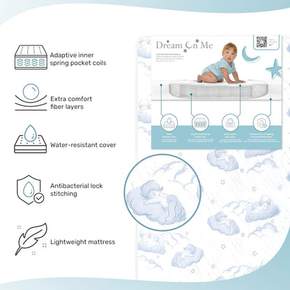 Dream On Me5" Spring Coil Portable Crib Mattress (White/Blue) - Kidsy