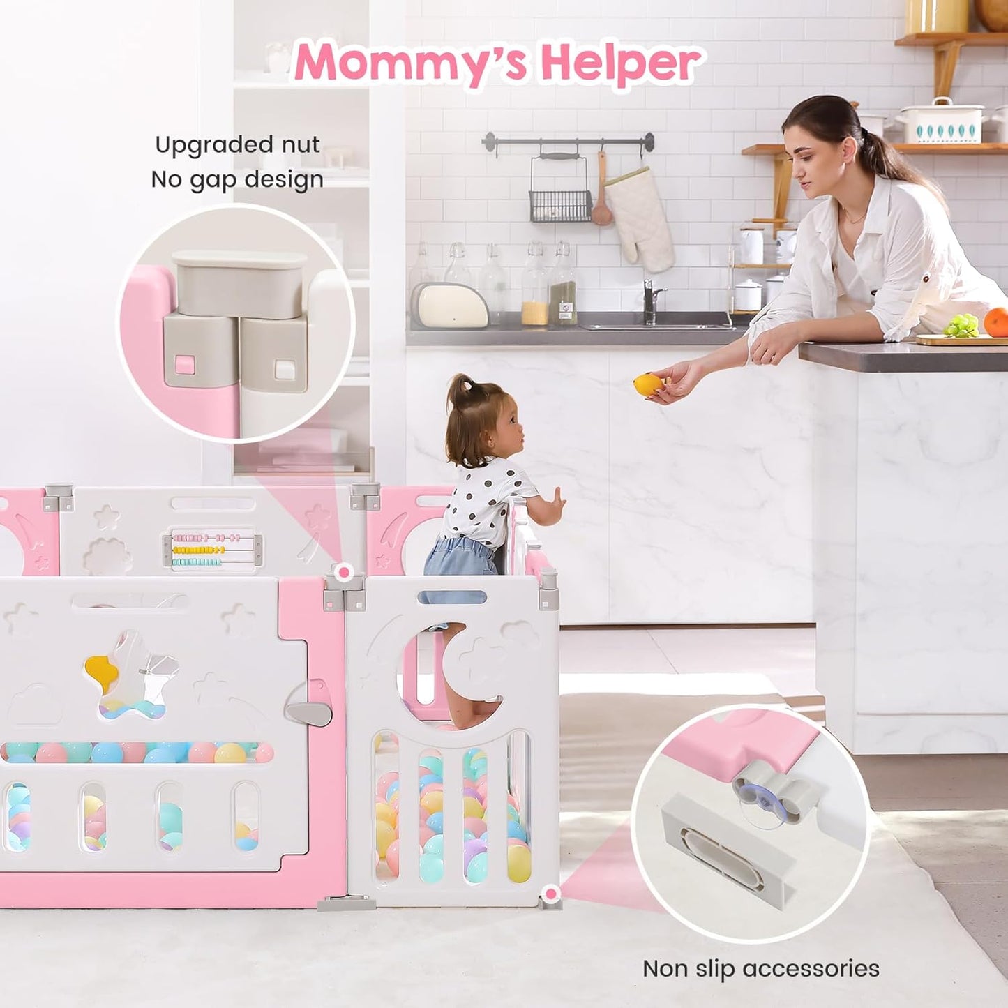 Dripex Baby Playard/Playpen for Babies and Toddlers (Pink White) - Kidsy