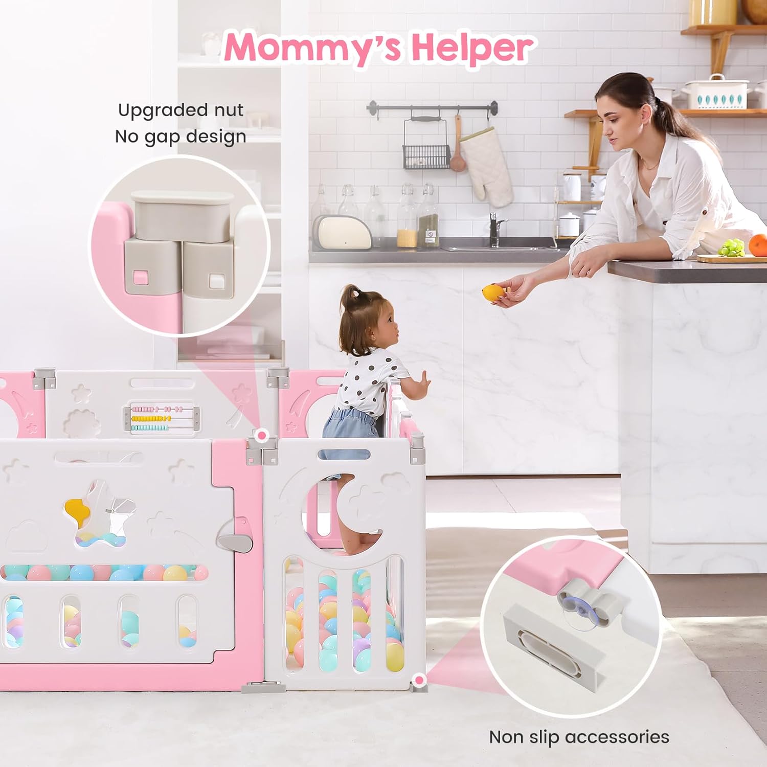 Dripex Baby Playard/Playpen for Babies and Toddlers (Pink White) - Kidsy