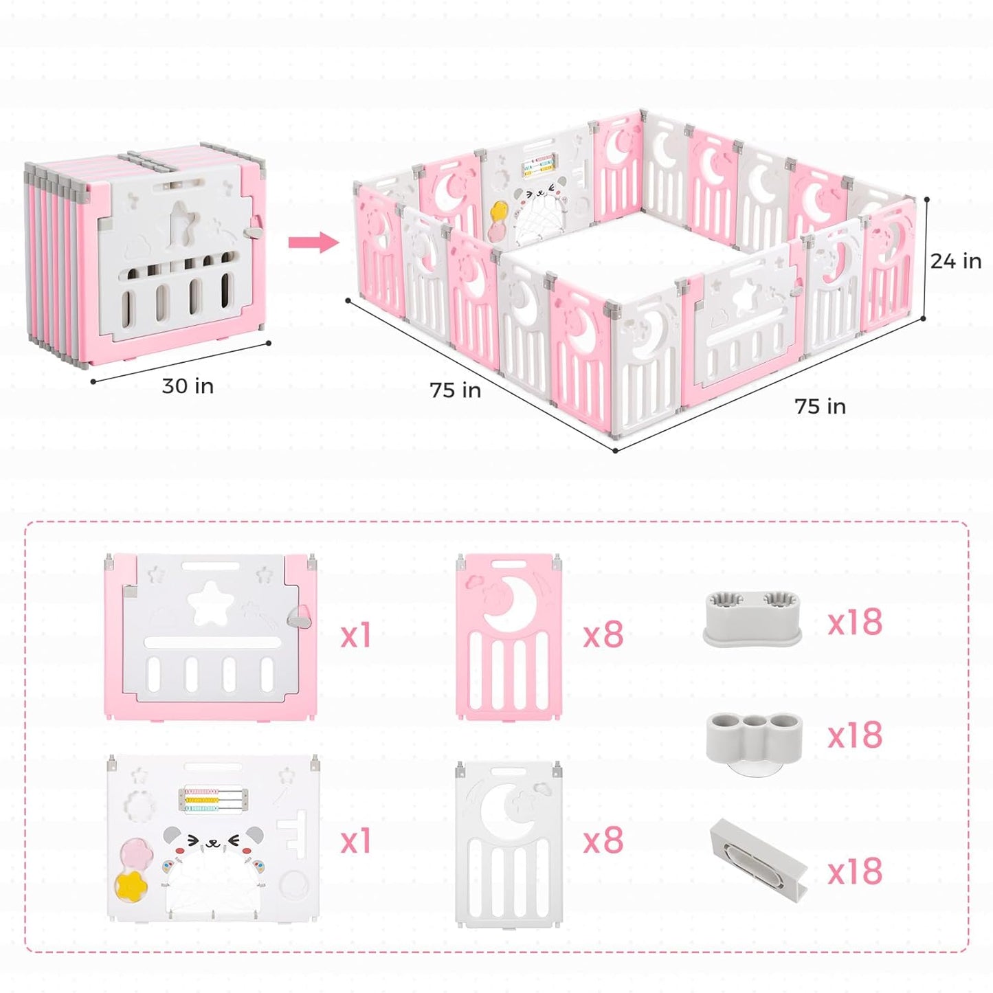 Dripex Baby Playard/Playpen for Babies and Toddlers (Pink White) - Kidsy