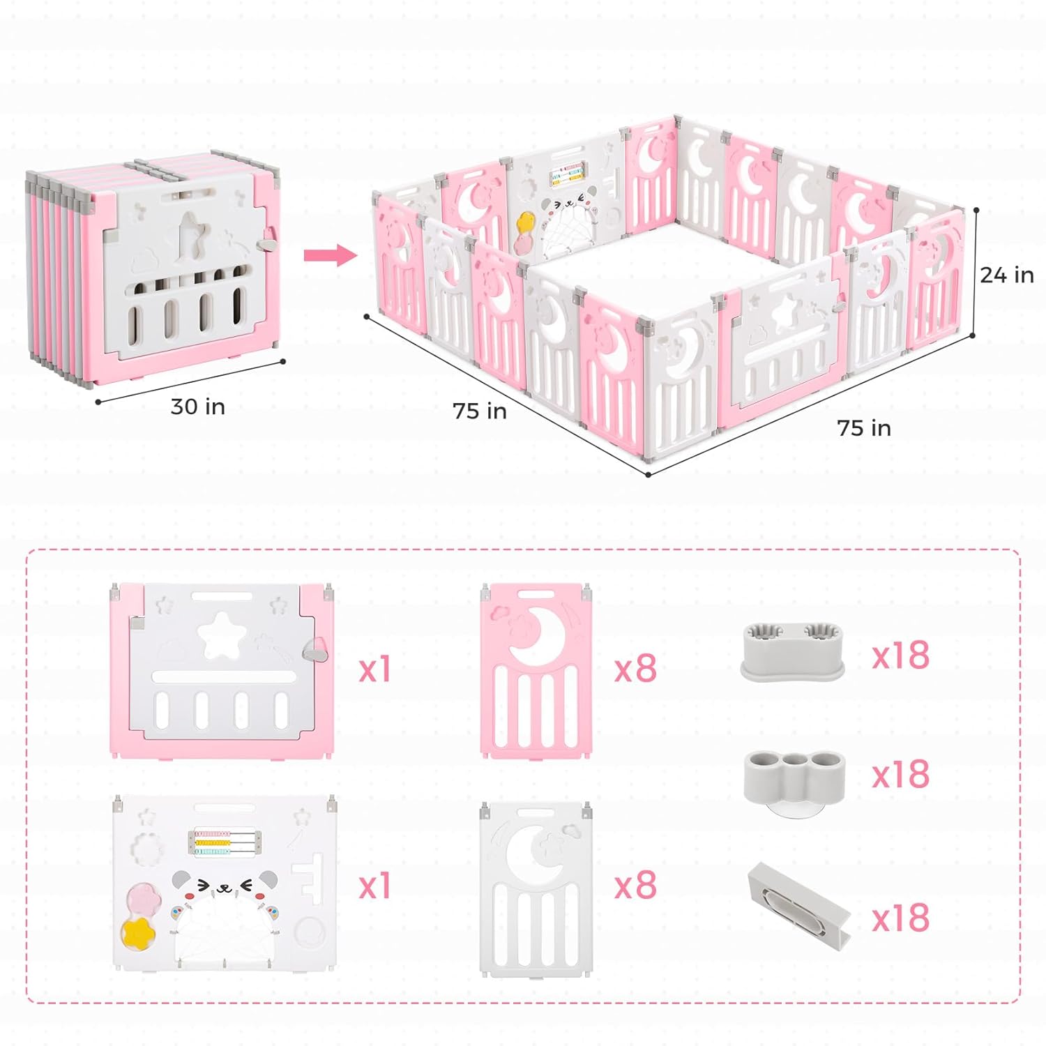 Dripex Baby Playard/Playpen for Babies and Toddlers (Pink White) - Kidsy