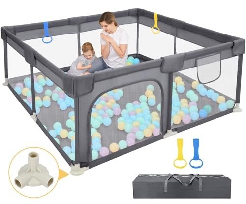 Dripex Playpen – 52"x52" Anti - Fall Baby Fence with Mesh & Gates (Anchor Grey) - Kidsy