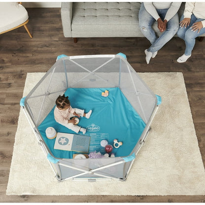 New Regalo My Play Portable Play Yard Indoor-Outdoor (White and Teal)